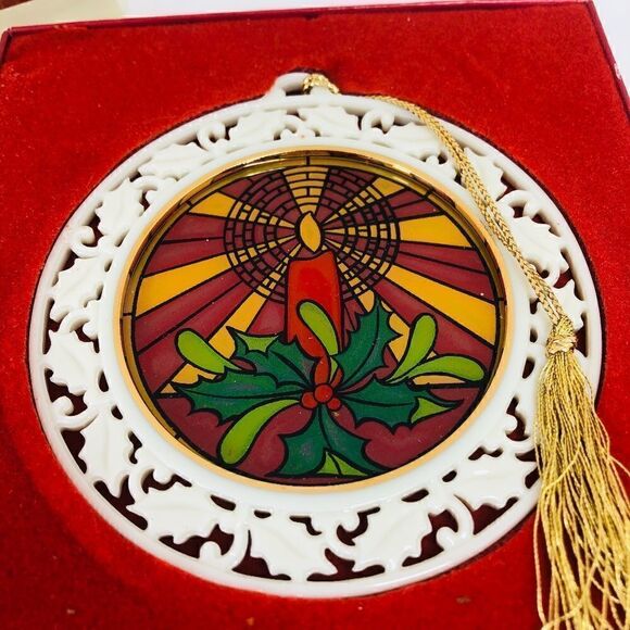 LENOX Stained Glass Candle Christmas Ornament 1999 - Picture 1 of 8